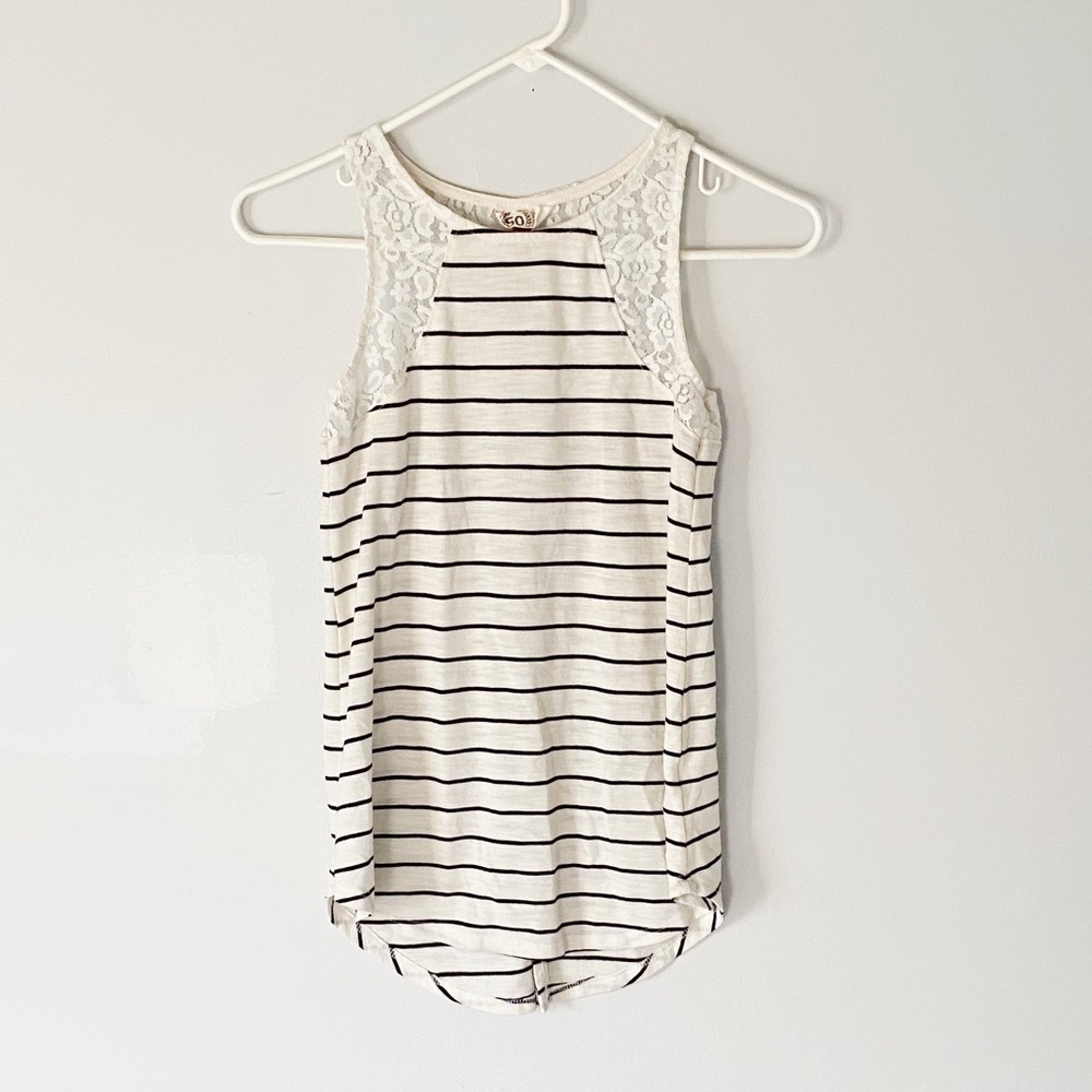 SO Girls Black And White Striped Tank With Lace Back Detailing
